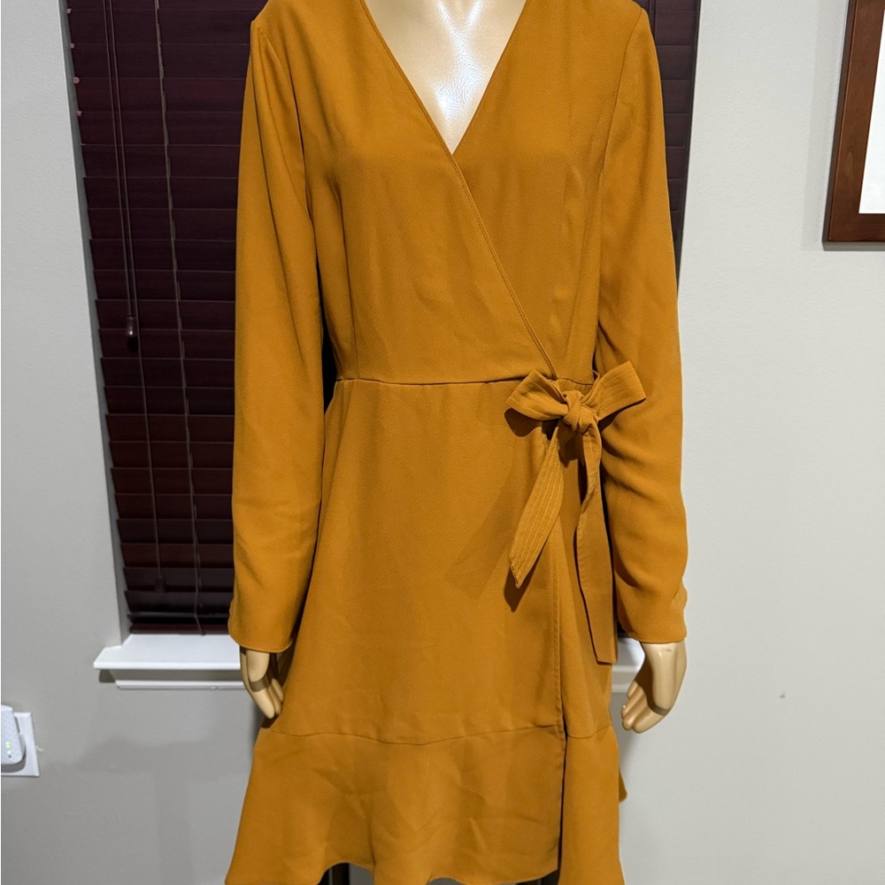 Gibson Latimer Mustard Long Sleeve Wrap Dress